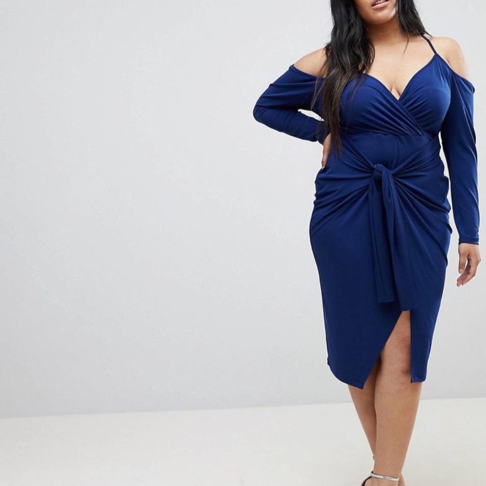 ASOS CURVE  slinky wrap cold shoulder midi dress